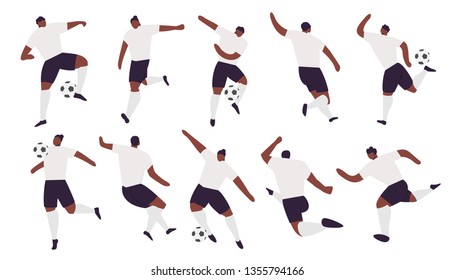 Collection of afro-american soccer players team. Football game in action, Vector sport illustration