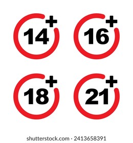 collection of age limit vectors for warning, prohibited for minors