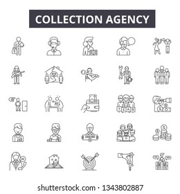 Collection agency line icons for web and mobile design. Editable stroke signs. Collection agency  outline concept illustrations