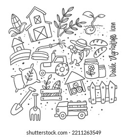 collection of agriculture doodle icon vector