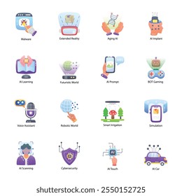 Collection of AI Technology Flat Icons  

