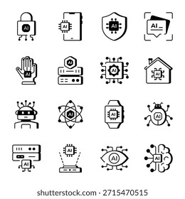 Colección de la IA y los iconos de estilo de línea de Tecnología 