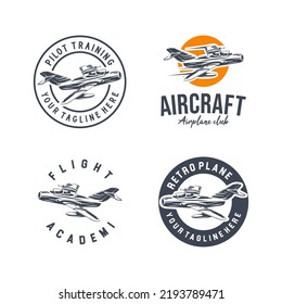 Collection of Aircraft academy logo. Plane pilot school and training logo design template