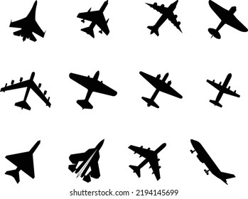 Collection of Airplane icon flat isolated vector Silhouettes