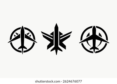 Collection of Airplane Icons Top View, Side View, and Paper Airplane Illustrations for Design Projects
