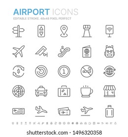 Collection of airport related line icons. 48x48 Pixel Perfect. Editable stroke