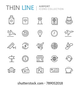 Collection of airport thin line icons