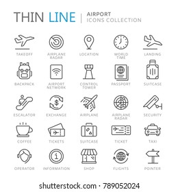 Collection of airport thin line icons