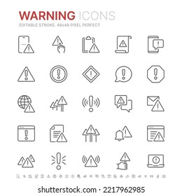 Collection of alarm and warning related outline icons. 48x48 Pixel Perfect. Editable stroke