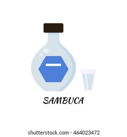 Collection of alcohol bottle sambuca in a flat line style - vector illustration.