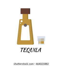 Collection of alcohol bottle tequila in a flat line style - vector illustration.