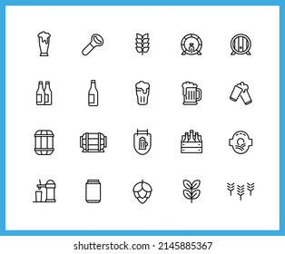 Collection of Alcohol linear icons and color icons. Set of distillery, brewery symbols drawn with thin contour lines. Vector illustration.