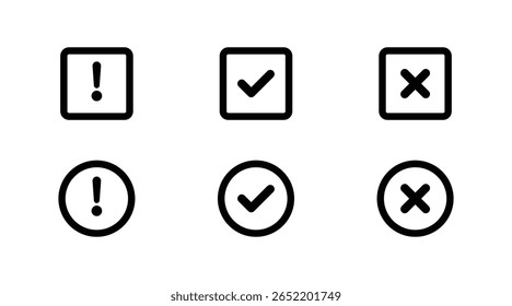 Collection of Alert, Check, and Cross Icons in Bold Outline Design - Vector Set