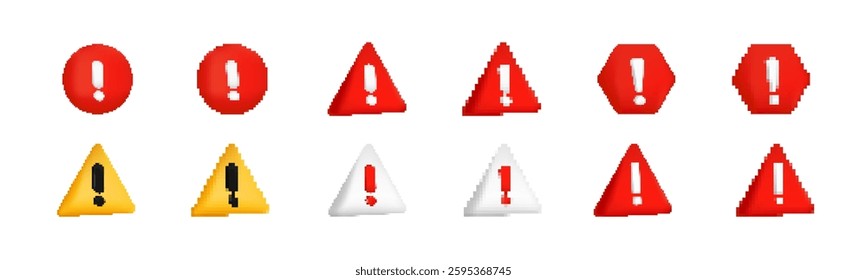 Collection of alert symbols with triangles and circles featuring bold exclamation marks.