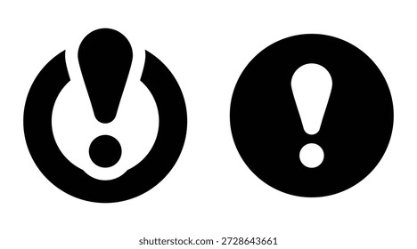 Colección de iconos de alerta y advertencia con signos de exclamación en estilo negro. Adecuado para Mensajes de error, notificaciones, paneles de control y alertas de interfaz de usuario.