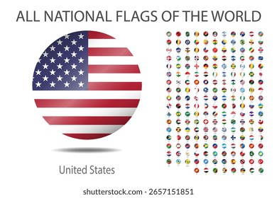 Collection of all Circular National Flags Highlighted with names