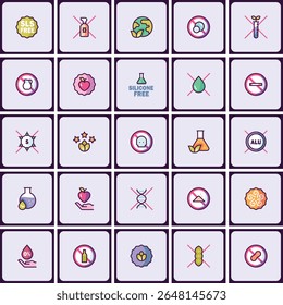 Collection of allergen-free symbols, dietary restriction signs, product information