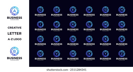 Collection of alphabet technology logo design inspiration. Abstract circle tech logo vector illustration.