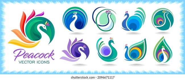 A collection of amazing peacock icons.