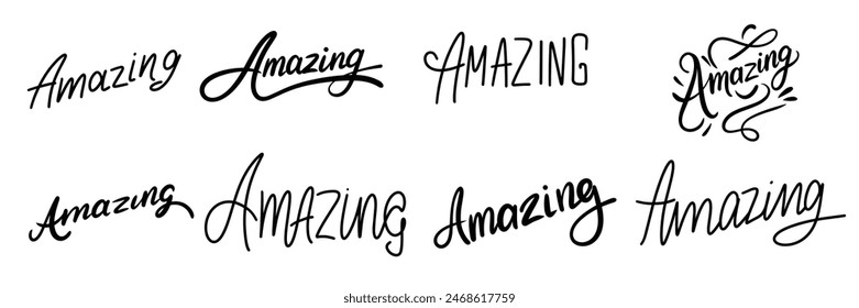 Collection of Amazing text lettering. Hand drawn vector art.