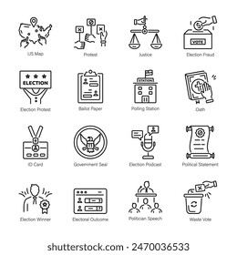 Collection of American Elections Linear Icons

