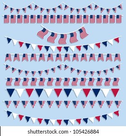 Collection of American flag bunting and pennants