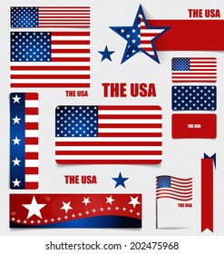 Collection of American Flags, Flags concept design. Vector illustration.
