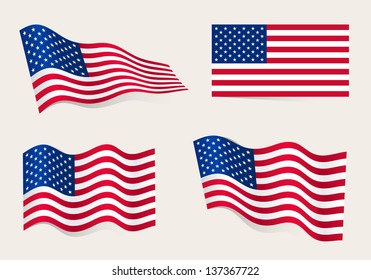 Collection of american flags moving in the wind in vector