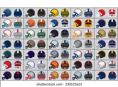 Collection of American football helmets. Vector illustration.