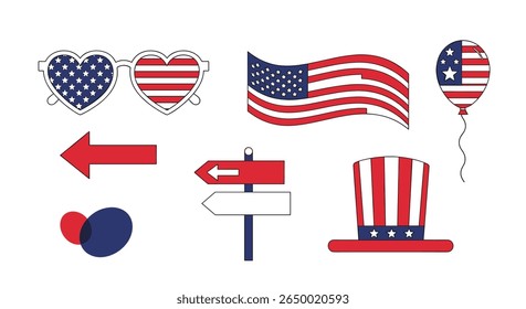 Collection of american patriotic symbols and celebratory elements for independence day festivities