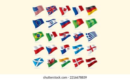 collection of american world flags light brown background