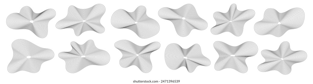 Collection of amoeba liquid, irregular lines, dynamic forms, blend shapes on white background vector illustration