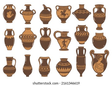 Collection of amphorae isolated on white background. Vector graphics.