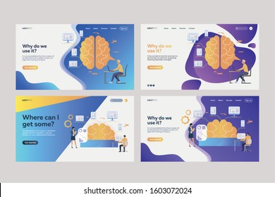 Collection of analysts analyzing efficiency. Flat vector illustrations of brains, devices, infographics. Efficiency concept for banner, website design or landing web page