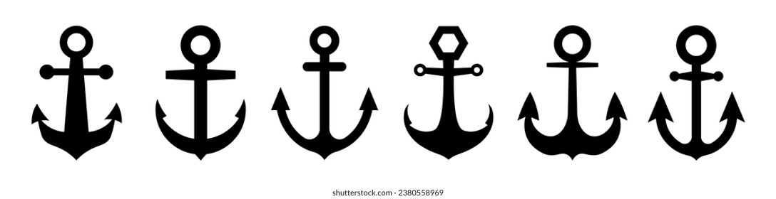 Collection of Anchors icons.Set of  Anchor in sea icon.