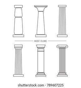 Collection of ancient columns for your design. Vector flat illustration. 