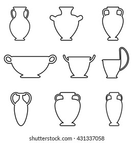 Collection of ancient greek vases. Amphora line icon vector illustration