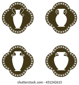 Collection of ancient greek vases. Greek urn with ornament. Amphora icon isolated on white background vector illustration