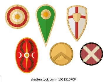 Collection of ancient shields. Colorfull vector set.