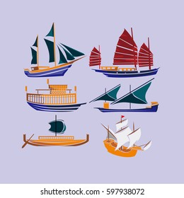 Collection of ancient ship vector
