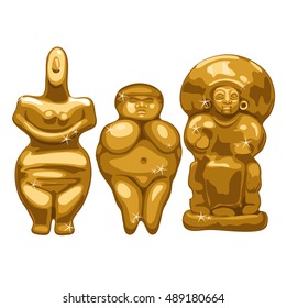 The collection of ancient statues depicting women isolated on white background. Vector illustration.