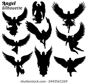 Collection of angel silhouette illustrations svg