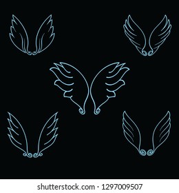 Collection of angel wings icons set on dark background. Vector elements vector design