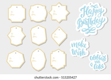 Collection of angle and custom tags with lettering greetings for Happy Birthday