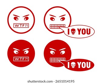 A collection of angry emoticons. Angry Face emoji, red crazy, Grumpy, angry emotion, Swearing, Cussing, Cussing character. Fierce expression. EPS10 vector illustrations
