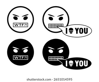 A collection of angry emoticons. Angry Face emoji, red crazy, Grumpy, angry emotion, Swearing, Cussing, Cussing character. Fierce expression. EPS10 vector illustrations