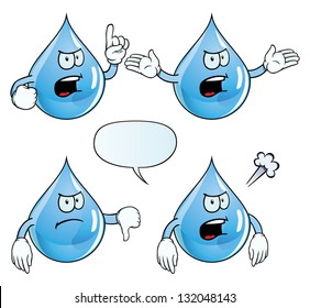 Collection of angry water drops with various gestures.