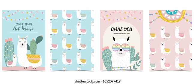 Collection of animal background set with llama, cactus,flower.Editable vector illustration for website, invitation,postcard and sticker