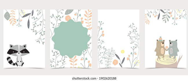 Collection of animal cards set with bear,skunk.Vector illustration for birthday invitation,postcard and sticker.Editable element