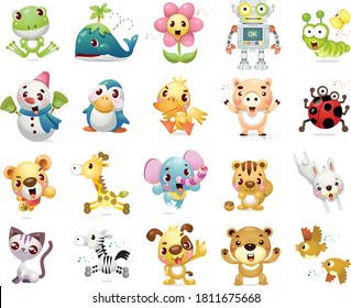 Collection of animal character illustrations icons